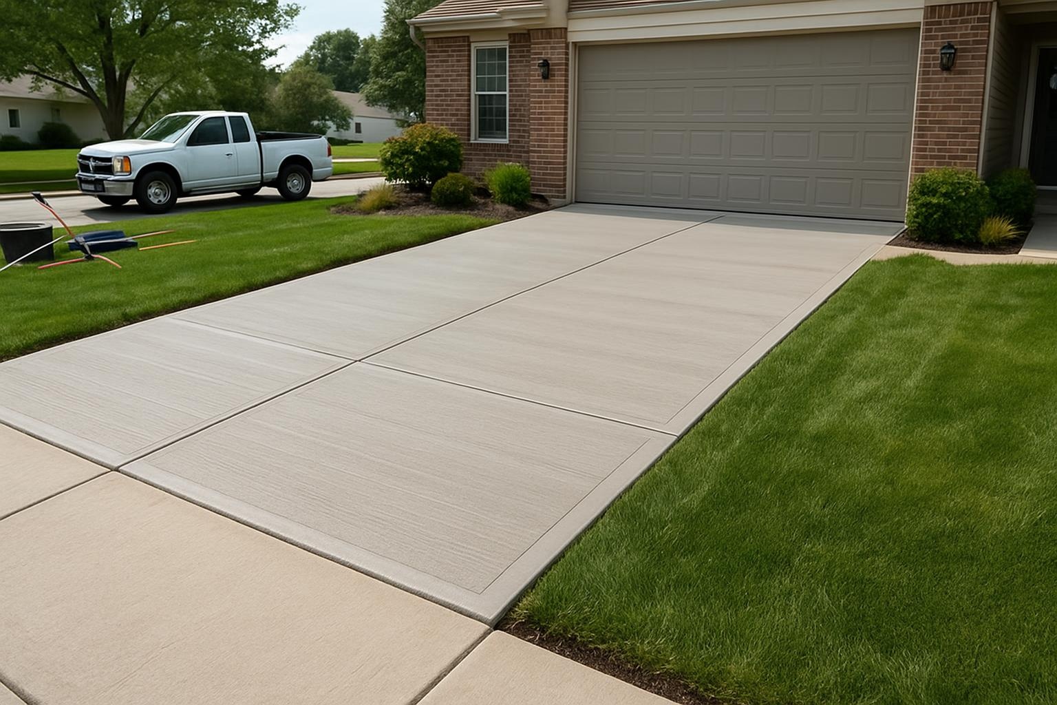 Newly finished concrete driveway by a concrete contractor in Fort Wayne