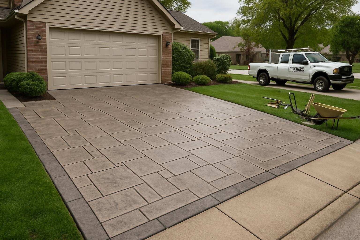 Stamped concrete driveway installed by a concrete contractor in Fort Wayne