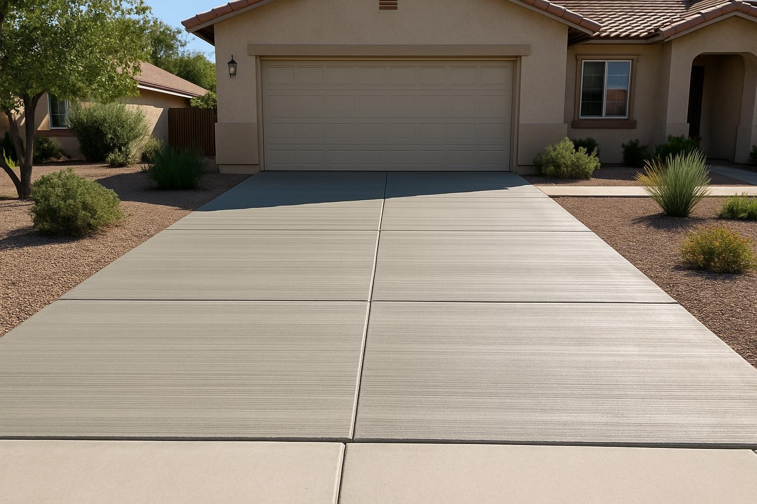New broom-finished concrete driveway installed by a concrete contractor in Hemet, CA