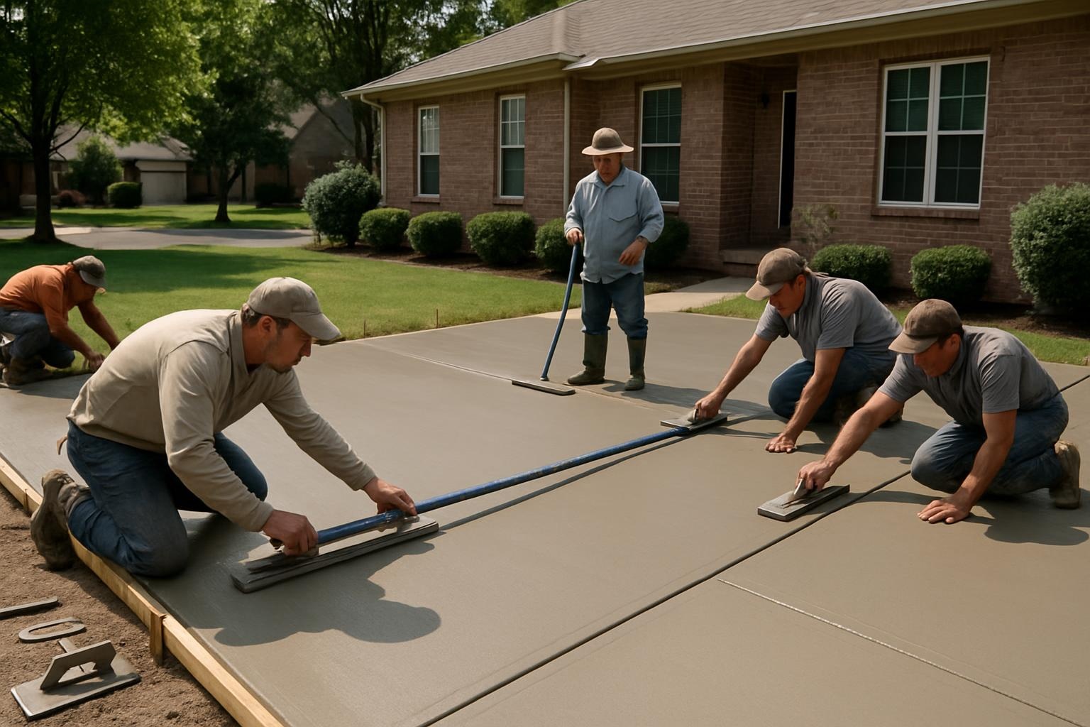 Concrete contractor finishing a new concrete driveway in Little Rock AR