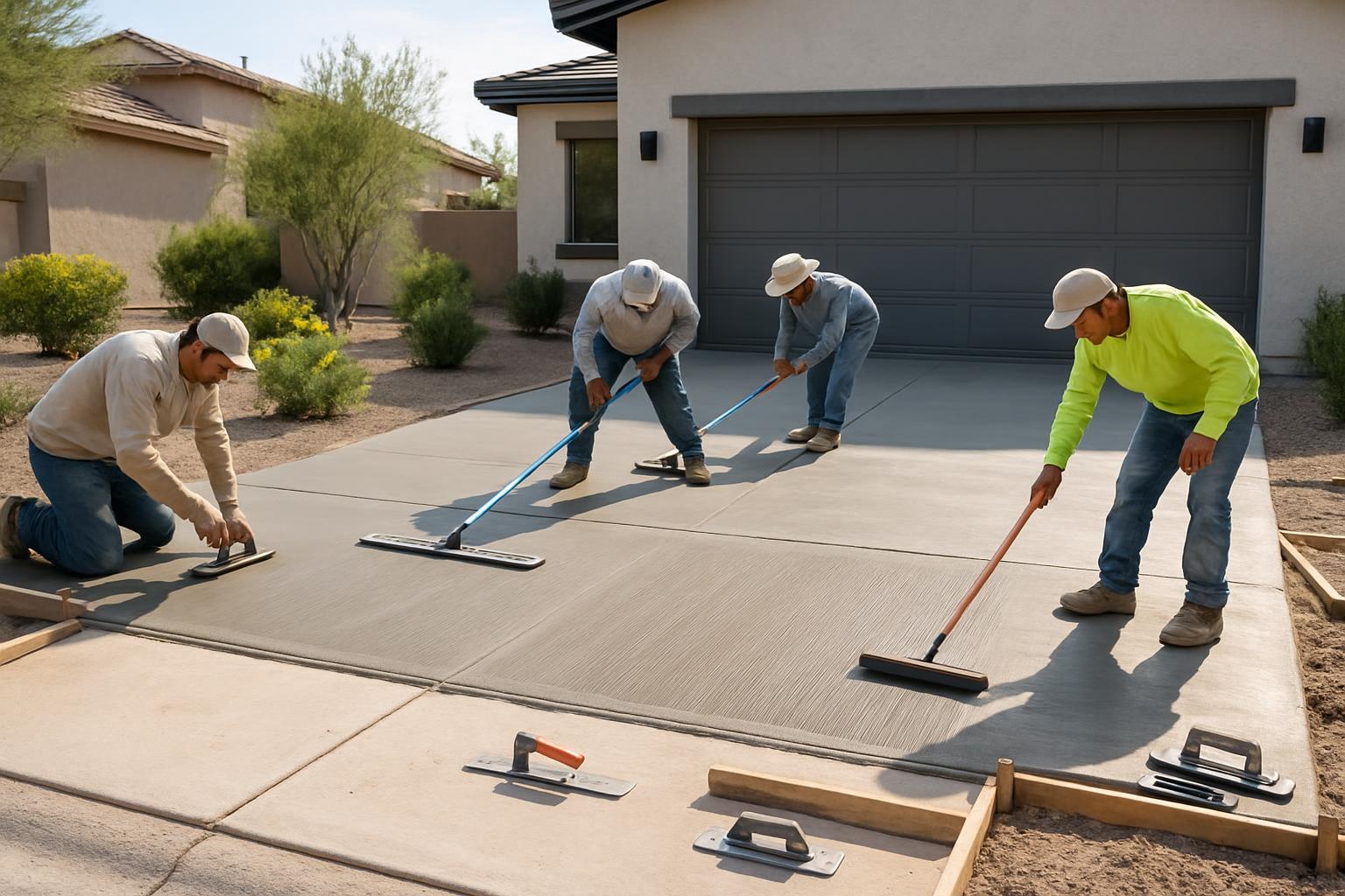 Residential concrete contractor pouring a new concrete slab at a home in Phoenix