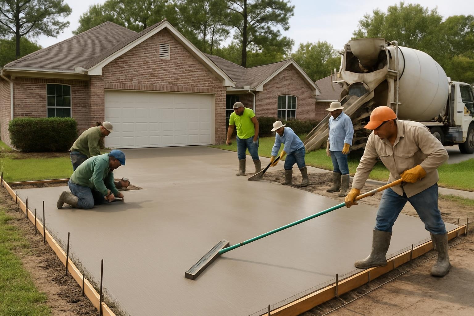 Crew installing a new concrete driveway in Port Arthur TX