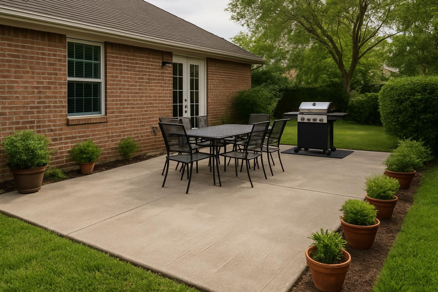 Well-maintained concrete patio at a Port Arthur TX home installed by a concrete contractor