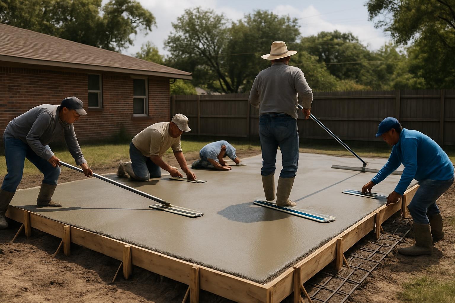 Concrete contractor finishing a residential concrete slab in Port Arthur TX