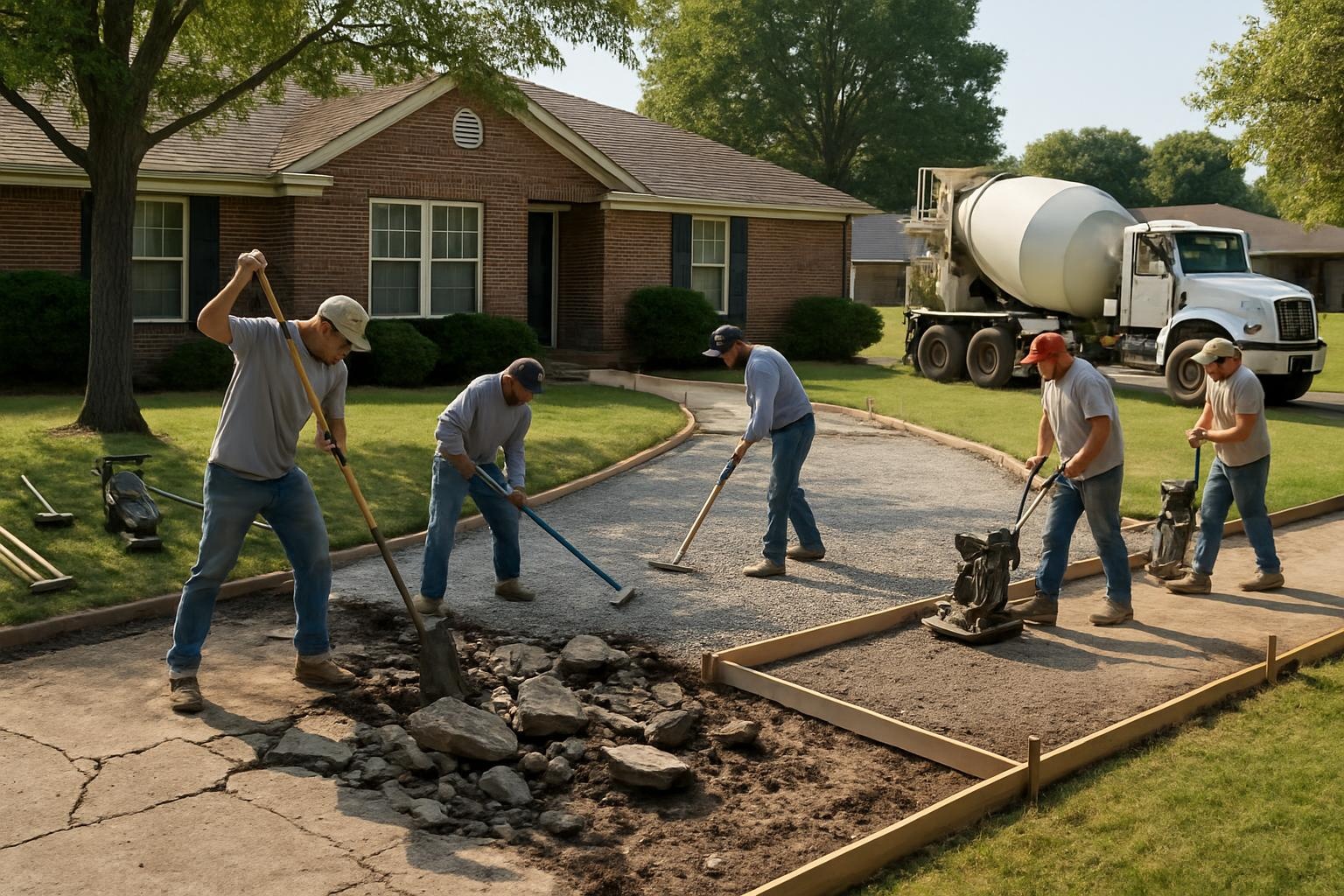 Concrete contractor replacing a residential concrete driveway in Russellville AR