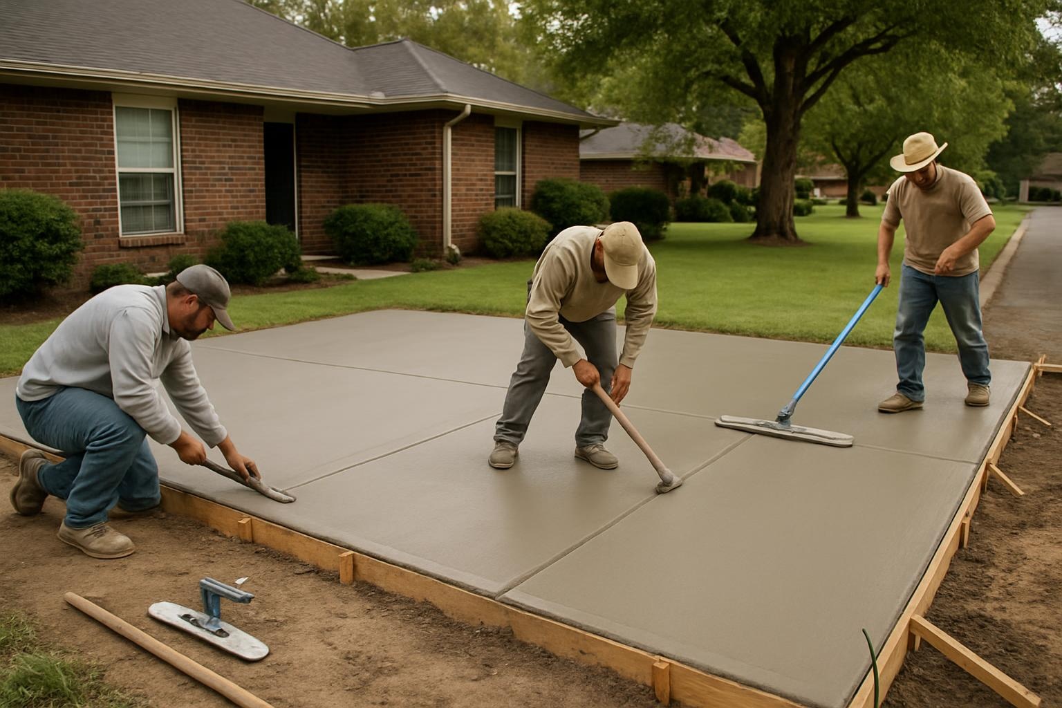 Freshly poured concrete driveway by a concrete contractor in Russellville AR