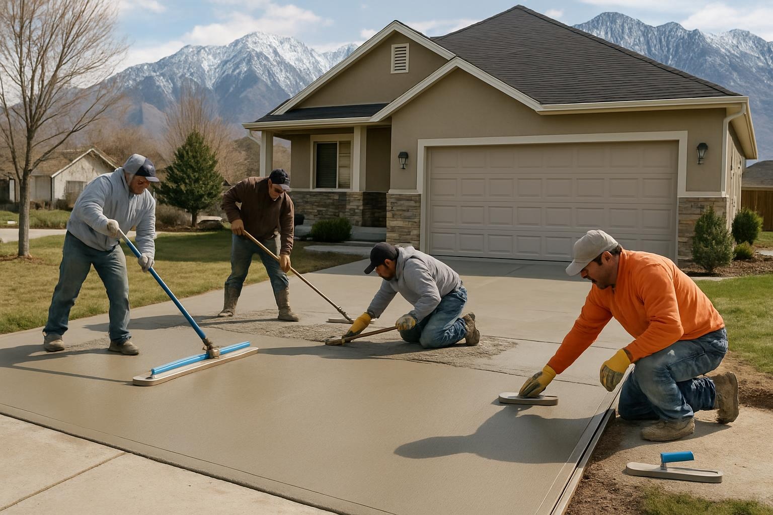 Concrete contractor installing a new concrete driveway in Salt Lake City