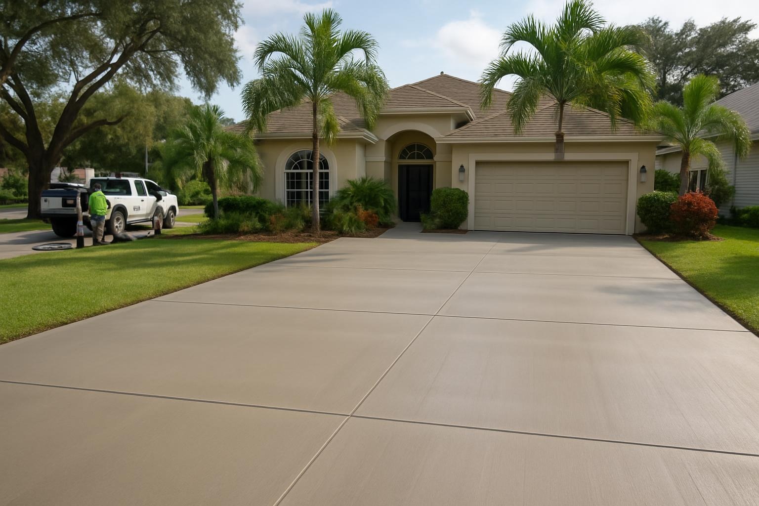 New concrete driveway installed by a concrete contractor in Tampa