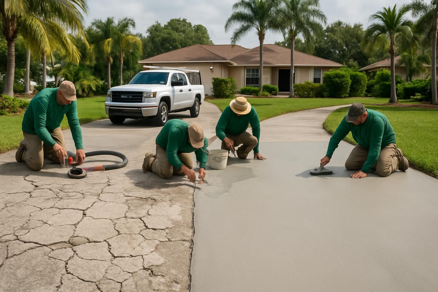 Concrete contractor performing driveway concrete repair in Tampa, FL