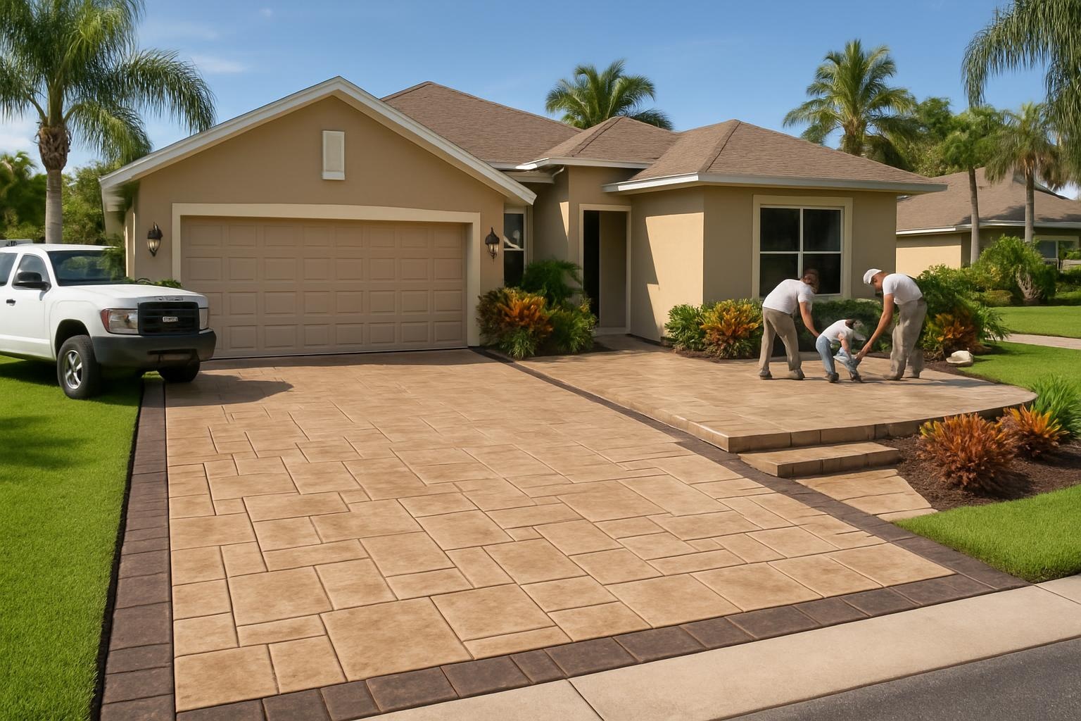Stamped concrete driveway and patio by a concrete contractor in Tampa, FL