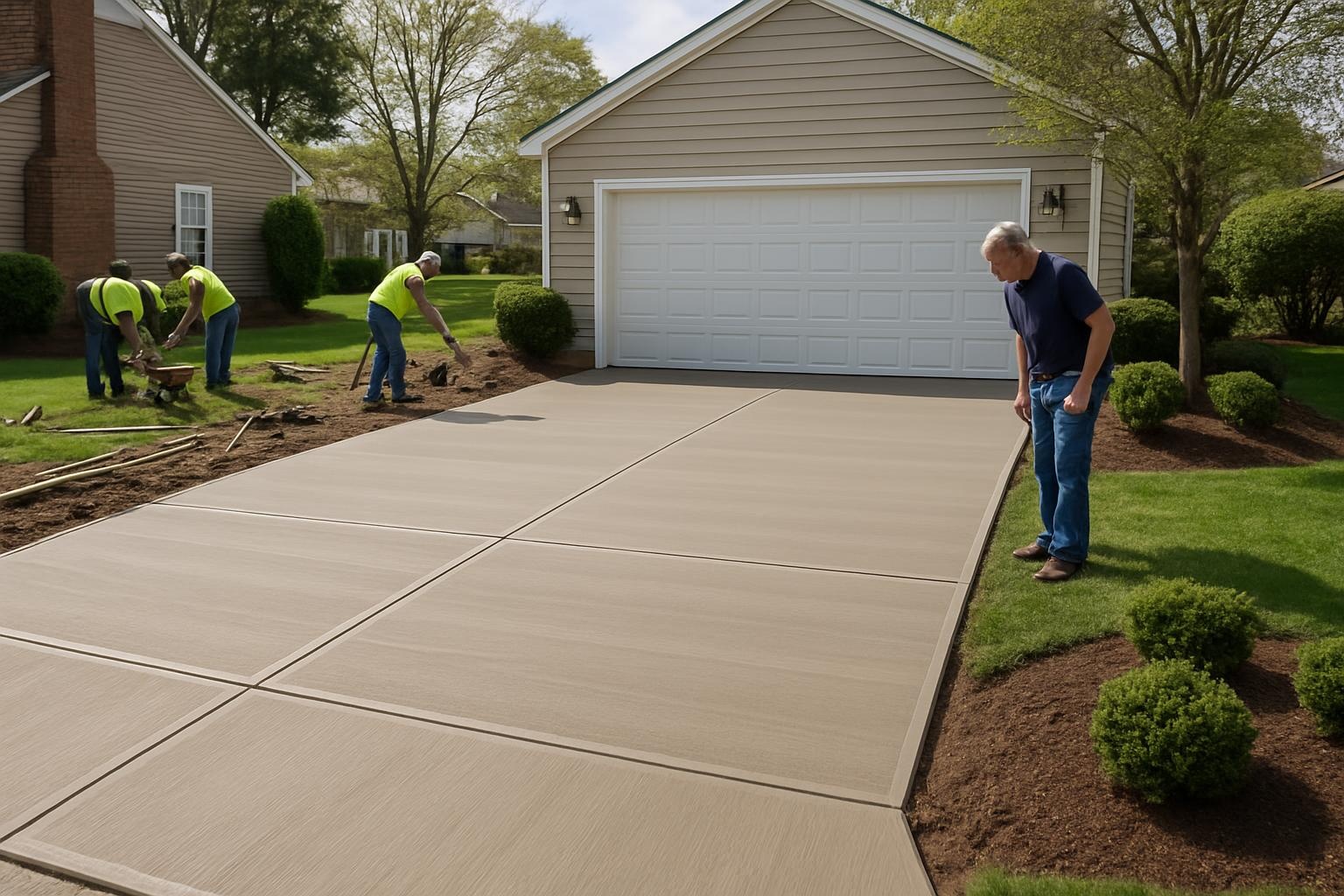 Concrete contractor installing a new concrete driveway in Virginia Beach