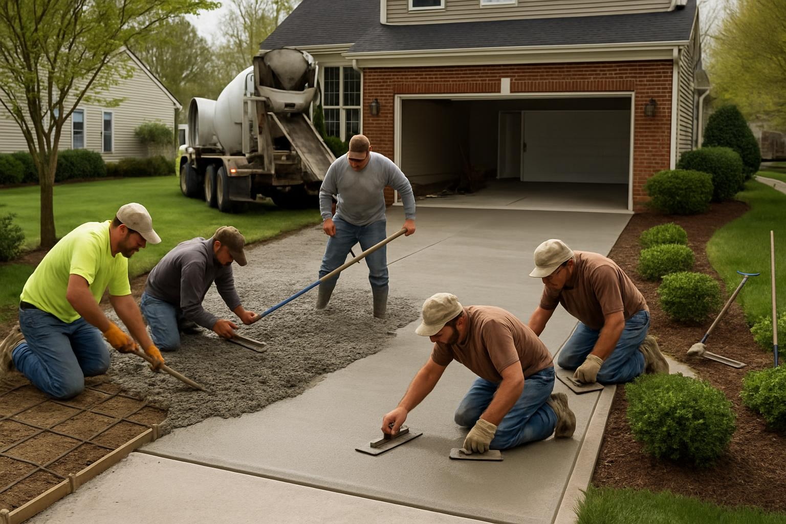 Concrete contractor installing a new concrete driveway at a home in Virginia Beach