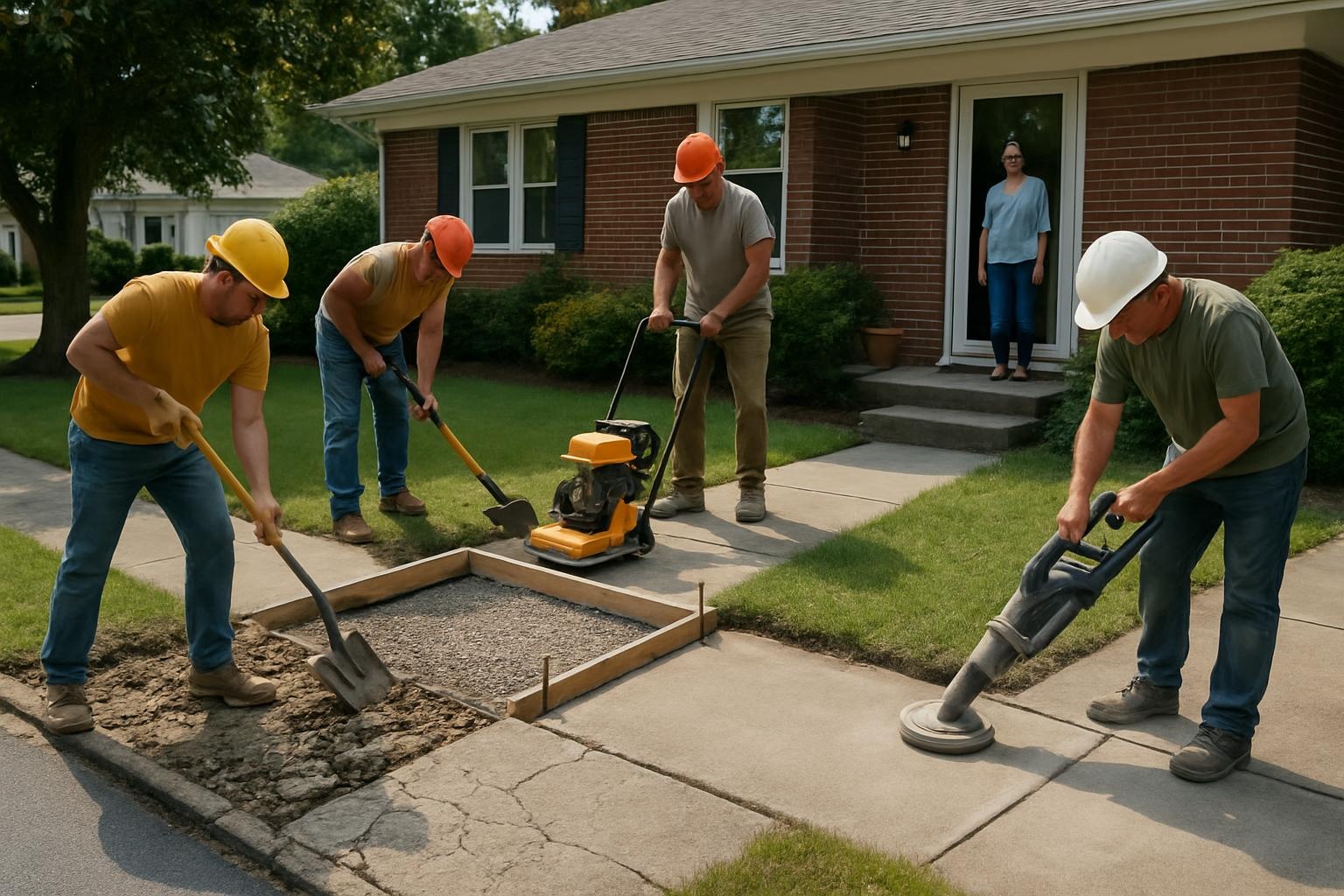 Concrete contractor performing sidewalk repair at a home in Virginia Beach