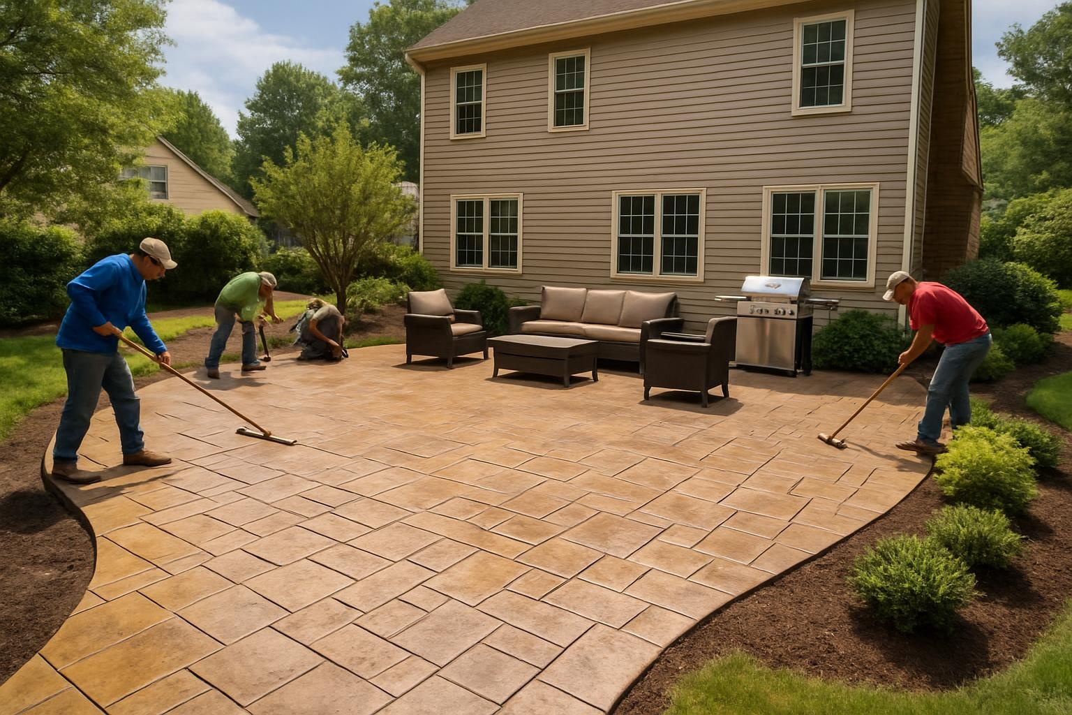 Stamped concrete patio installed by a concrete contractor in Virginia Beach