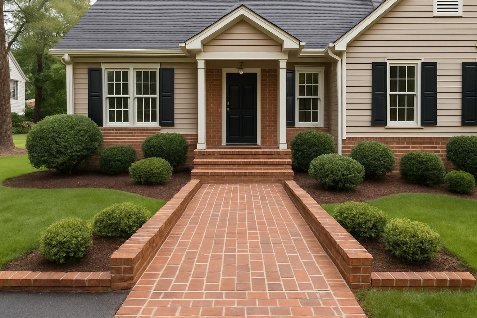 Brick masonry walkway and steps in front of a home in Cary, NC