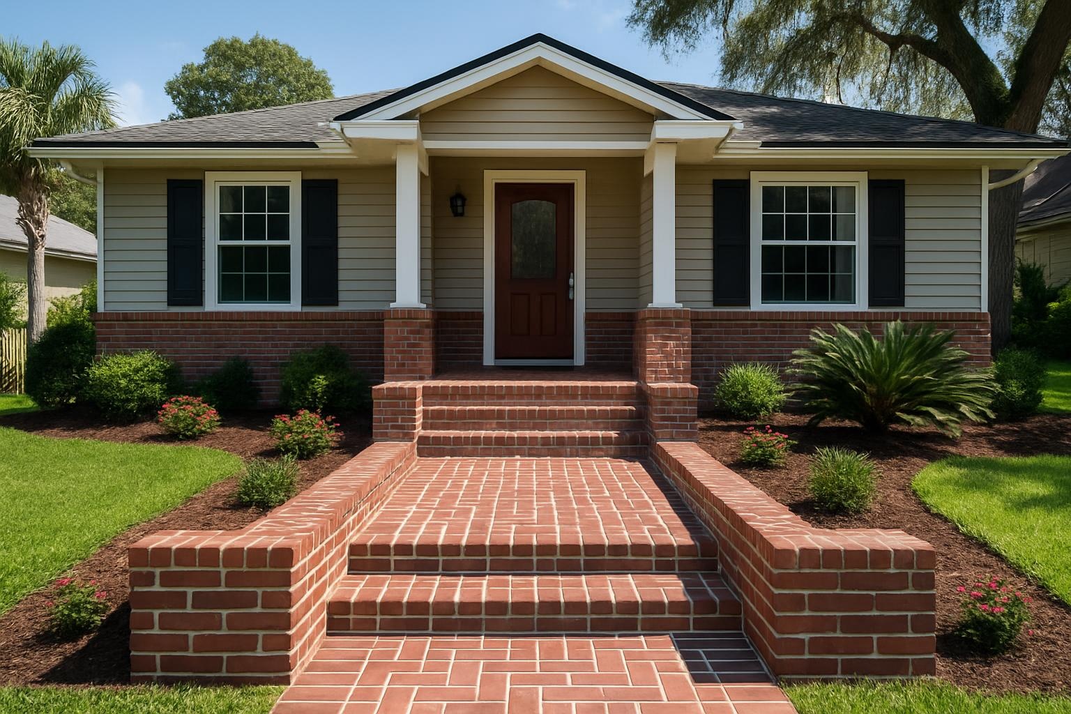 Brick retaining wall and walkway masonry in Jacksonville FL by Superior Masonry Jacksonville