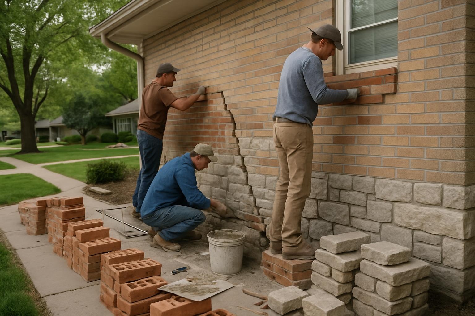 Brick and stone masonry work on a residential home in Omaha featuring a skilled masonry crew from Superior Masonry Omaha