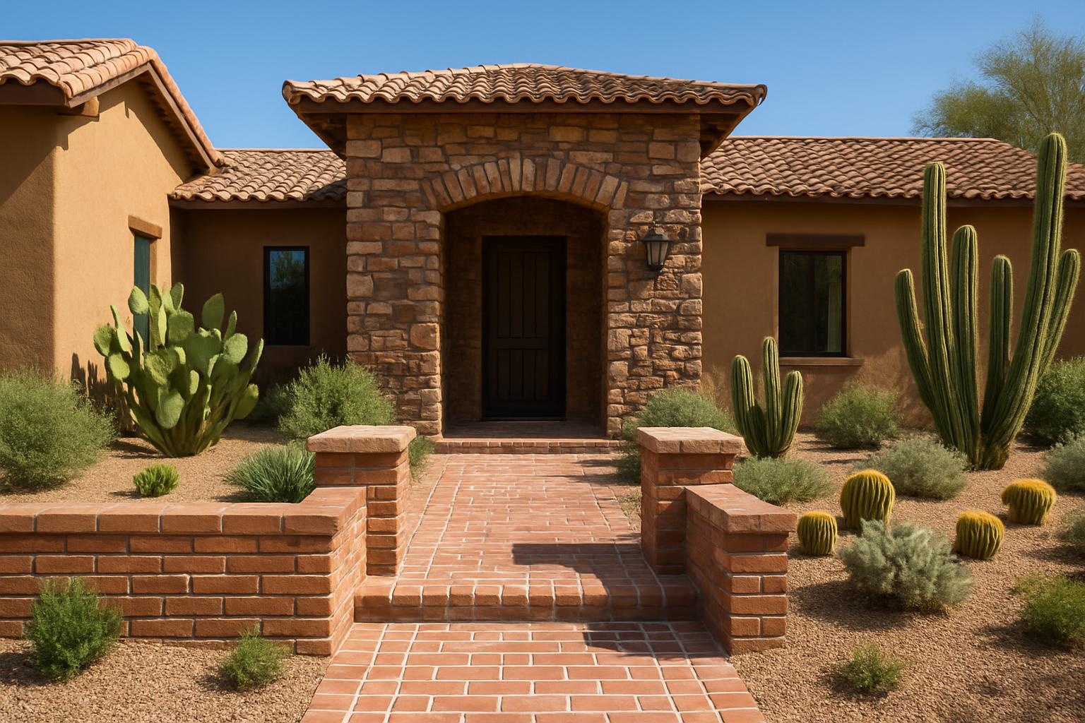 Residential masonry entryway and garden wall at a Scottsdale, AZ home