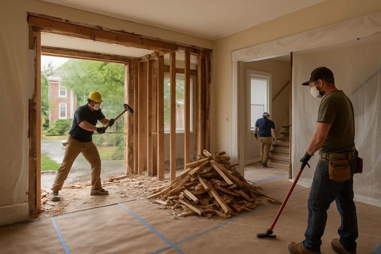 Interior residential demolition in progress by Titan Demolition Boston preparing a home for renovation in Boston, MA