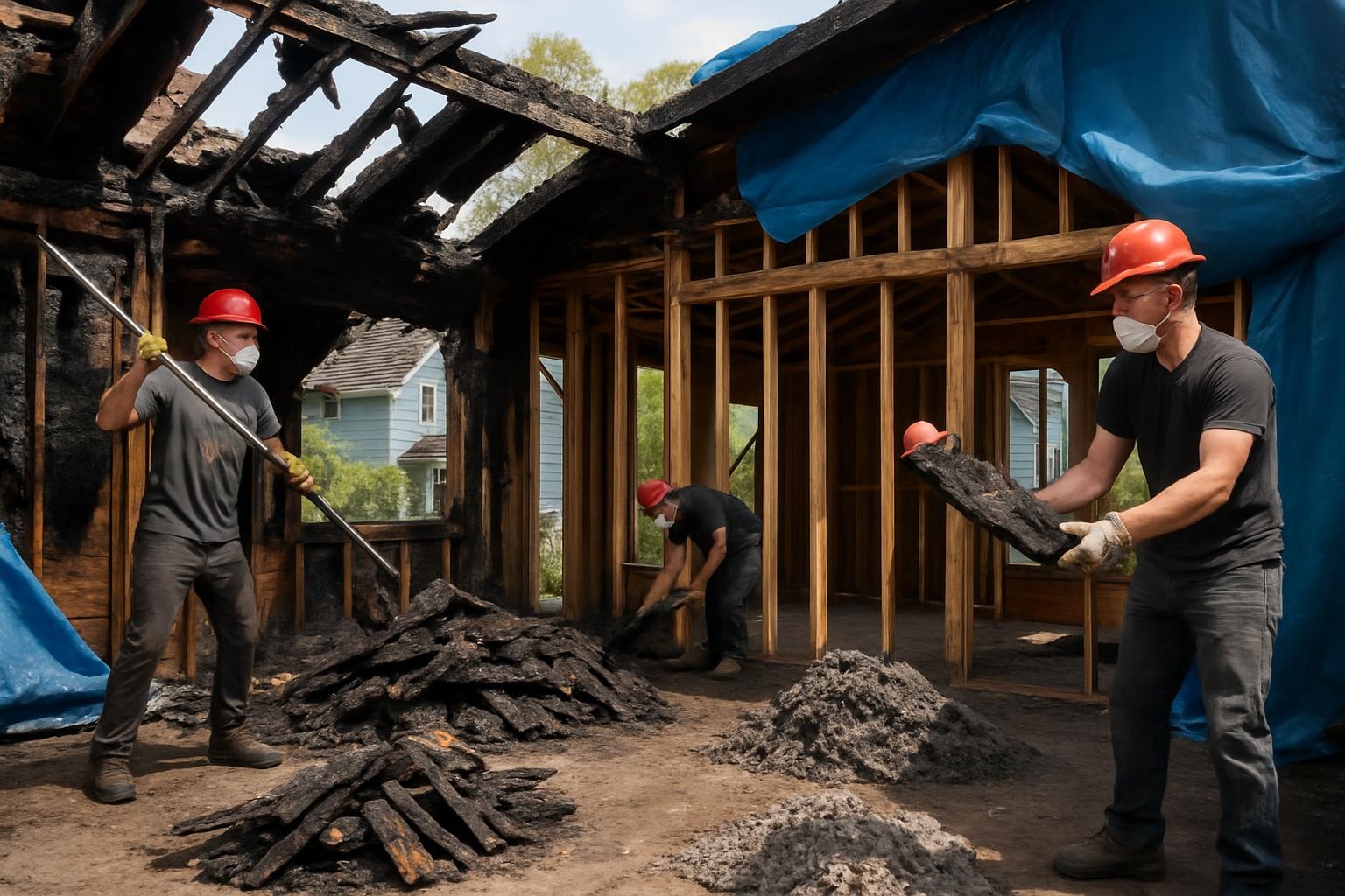 Selective fire-damage demolition in a residential home in Buffalo NY exposing safe structural framing for reconstruction