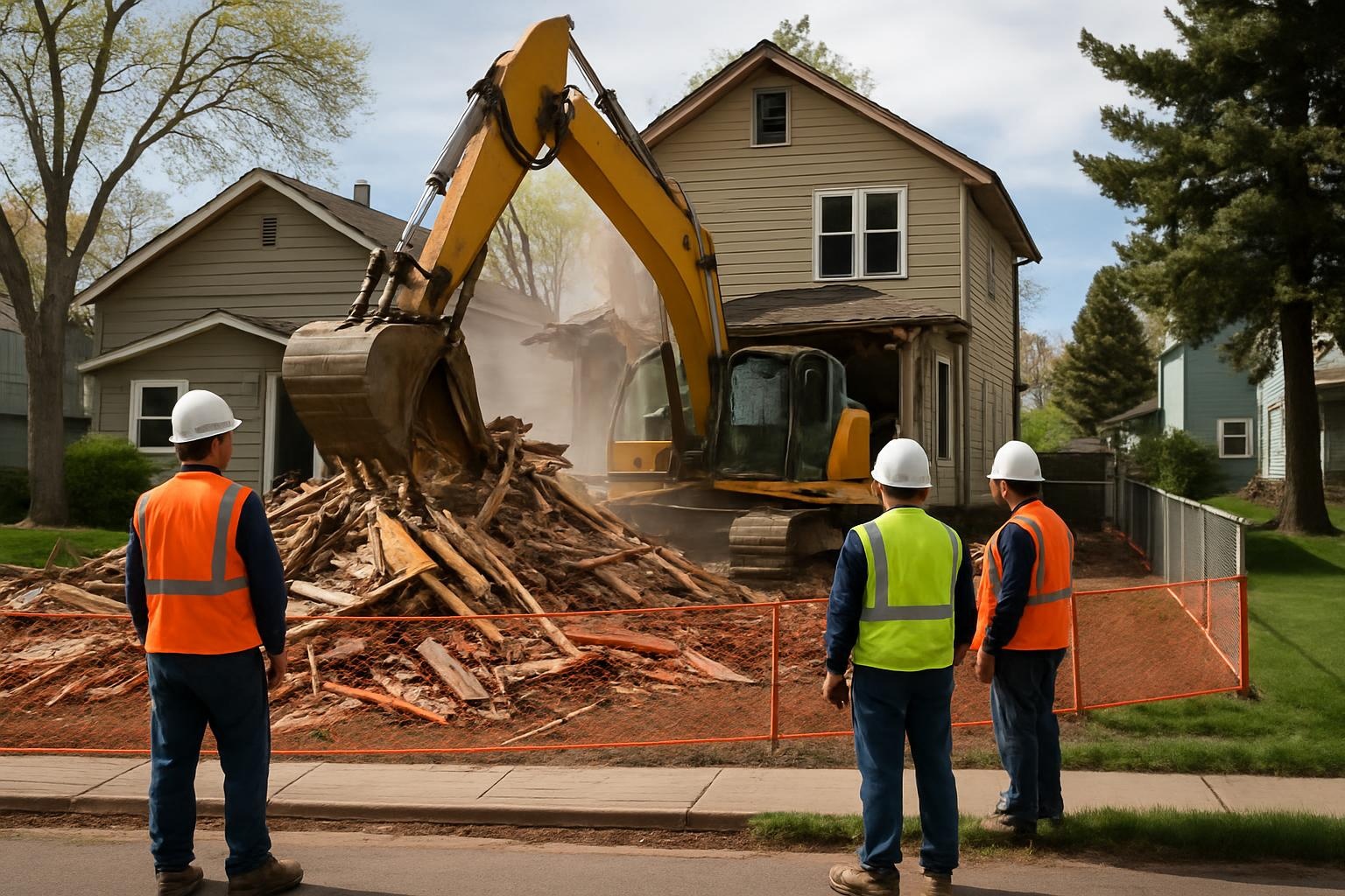 Residential demolition project by Titan Demolition Denver safely tearing down a house in Denver, CO