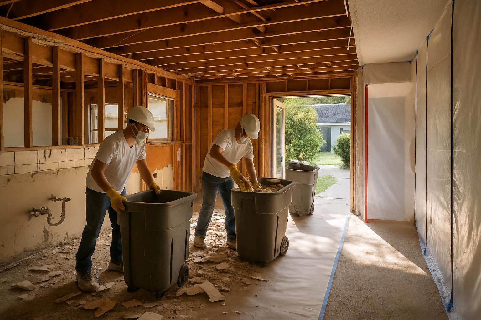 Interior residential demolition in progress in Jacksonville, FL home