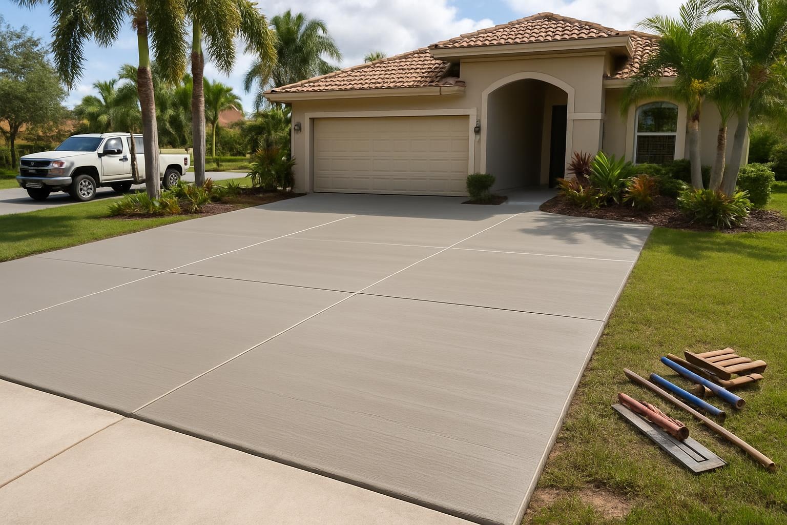 Finished concrete driveway by a concrete contractor in Venice, FL